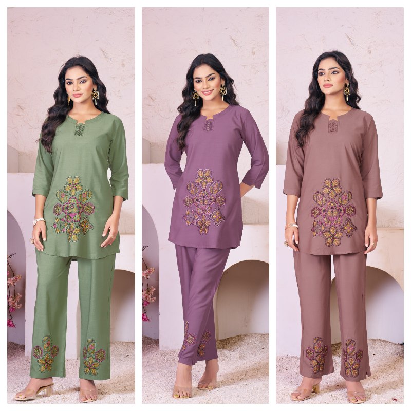 Multi Embroidery Thread Work Co-ord Set For Women's
