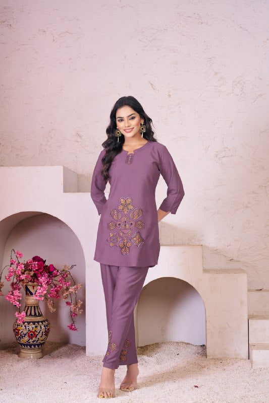Multi Embroidery Thread Work Co-ord Set For Women's