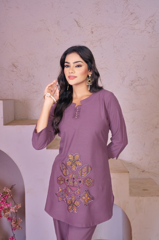 Multi Embroidery Thread Work Co-ord Set For Women's