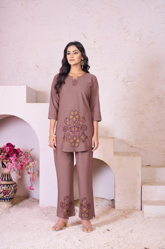 Multi Embroidery Thread Work Co-ord Set For Women's