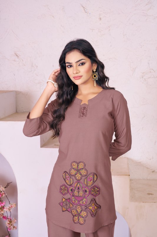 Multi Embroidery Thread Work Co-ord Set For Women's