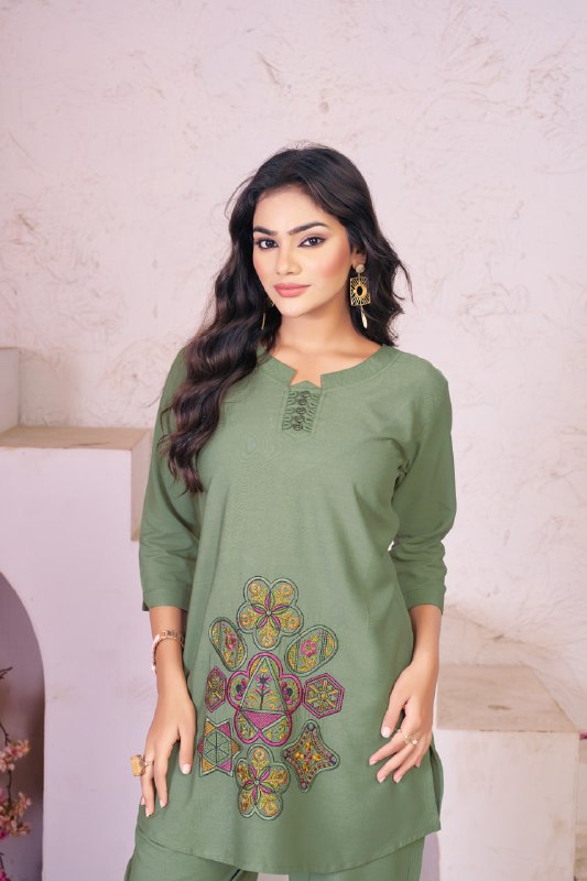 Multi Embroidery Thread Work Co-ord Set For Women's