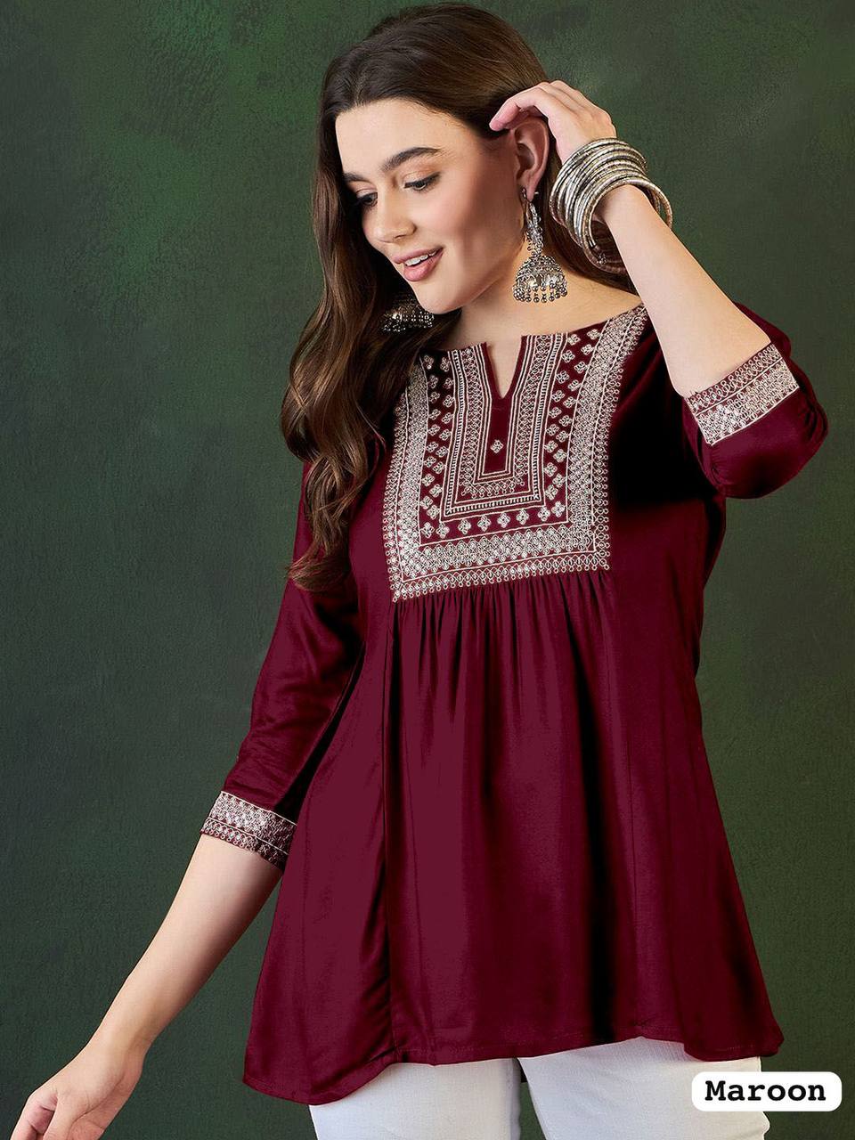 Stylish Comfort Embroidered Short Length Kurti