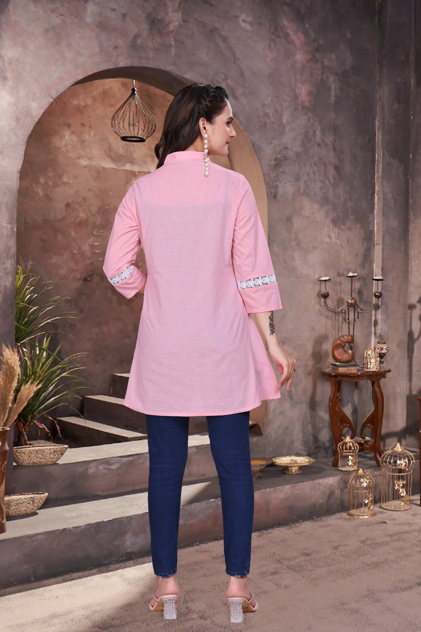 Comfort Cotton Short Kurti with Lace Work