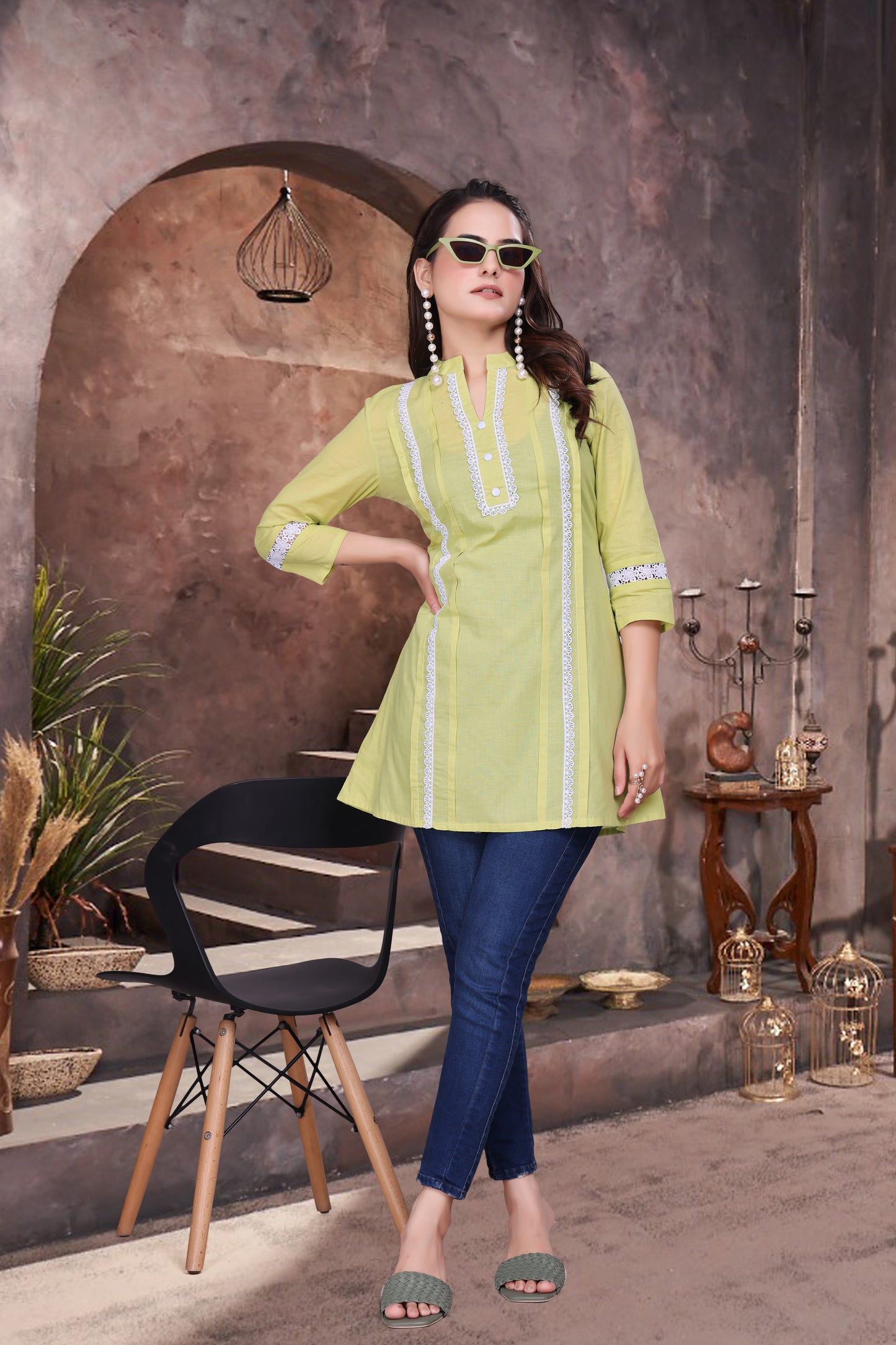 Comfort Cotton Short Kurti with Lace Work