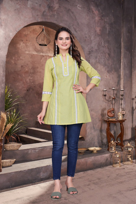 Comfort Cotton Short Kurti with Lace Work