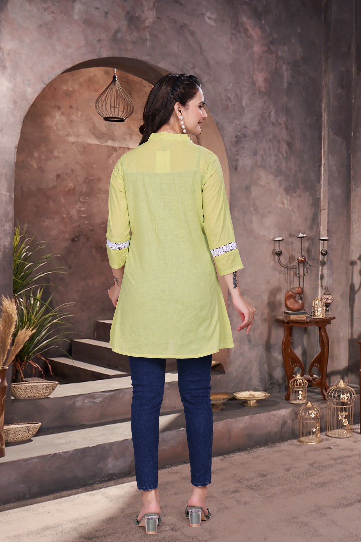 Comfort Cotton Short Kurti with Lace Work