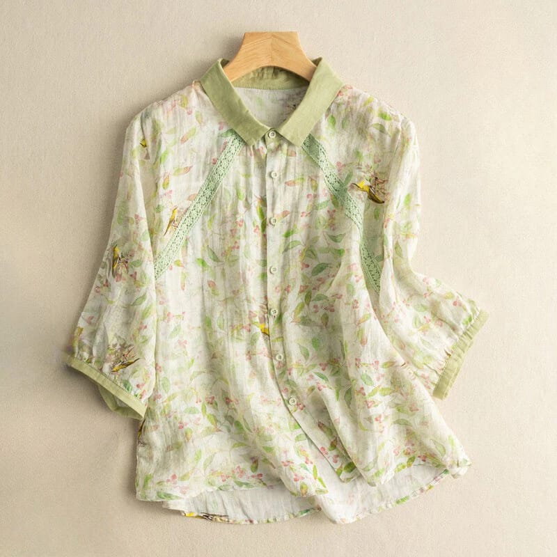 Pure Cotton Women’s Floral Print Shirt with Contrast Collar