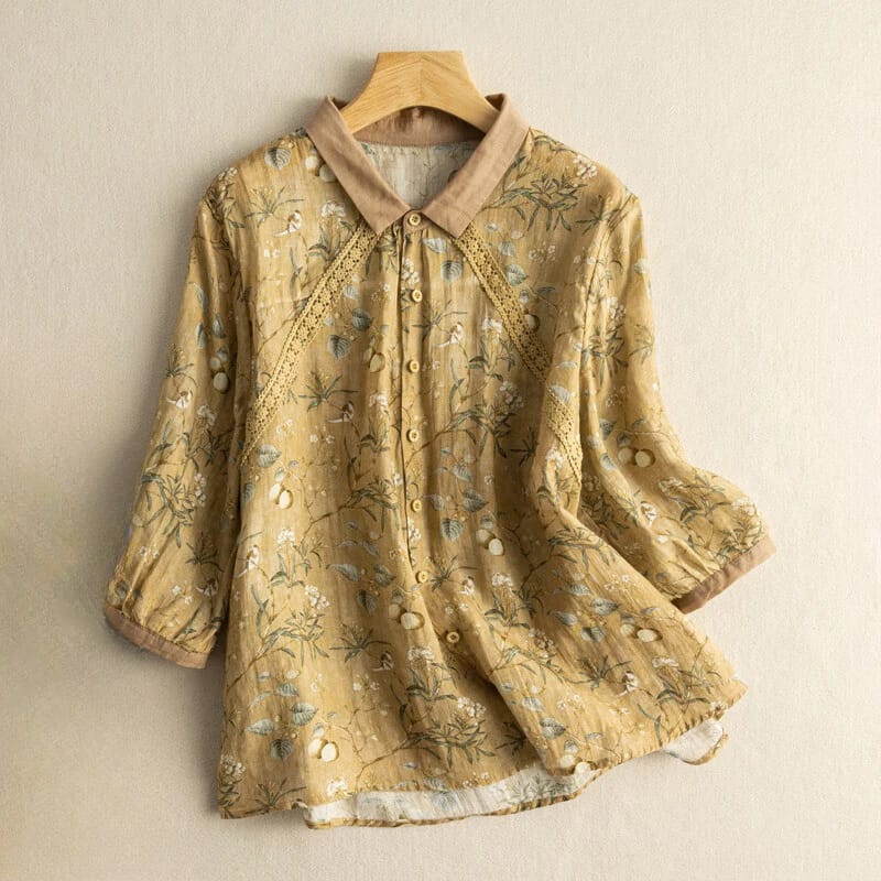 Pure Cotton Women’s Floral Print Shirt with Contrast Collar