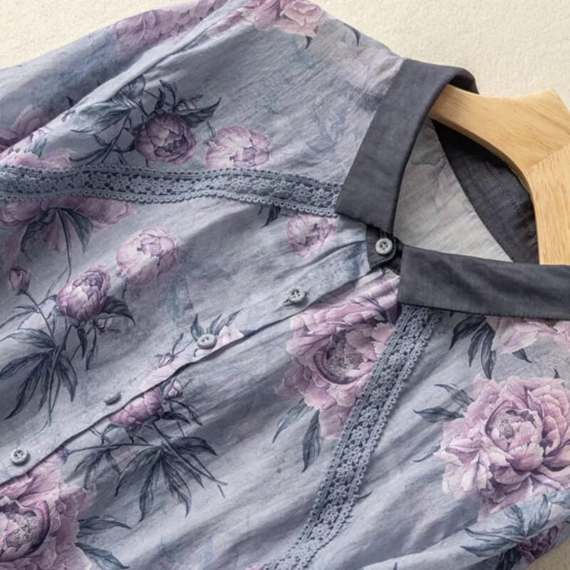 Pure Cotton Women’s Floral Print Shirt with Contrast Collar