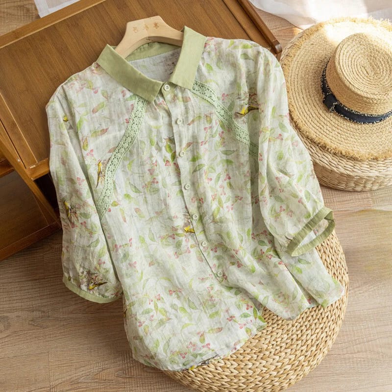 Pure Cotton Women’s Floral Print Shirt with Contrast Collar