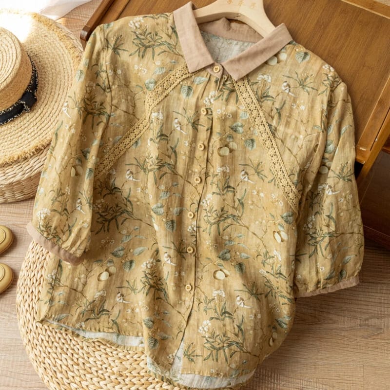 Pure Cotton Women’s Floral Print Shirt with Contrast Collar