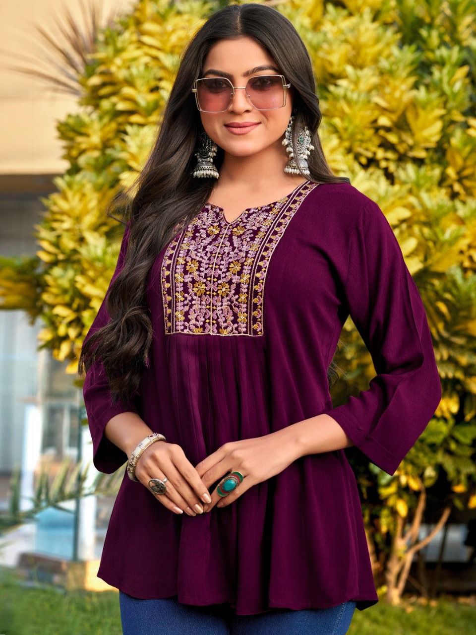 Elegant Embroidery Comfortable Tunic Short Top