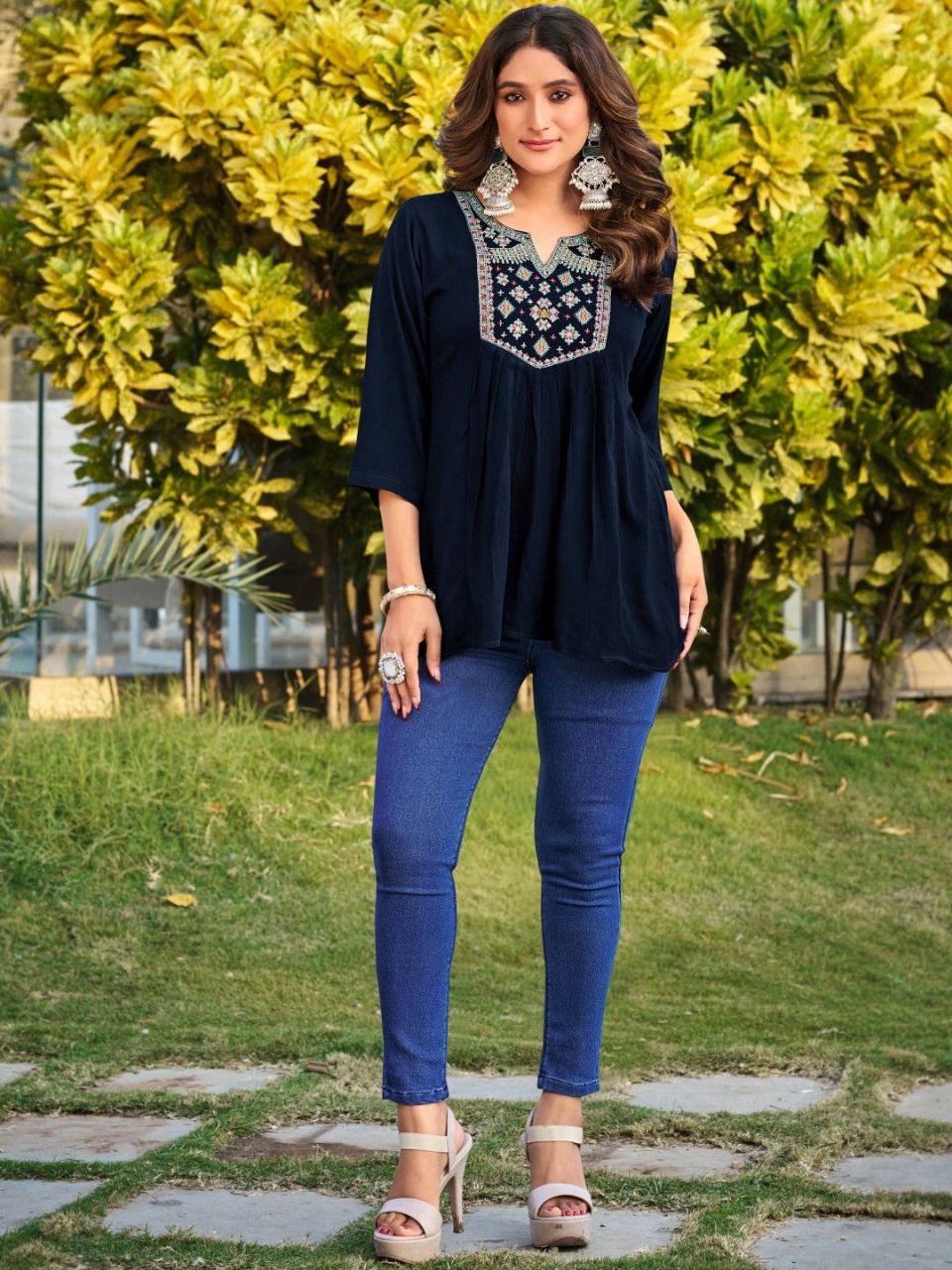 Elegant Embroidery Comfortable Tunic Short Top