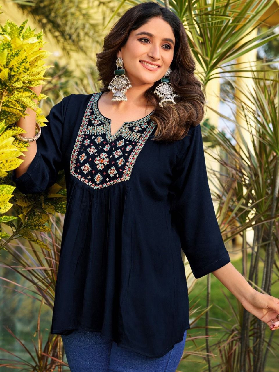 Elegant Embroidery Comfortable Tunic Short Top