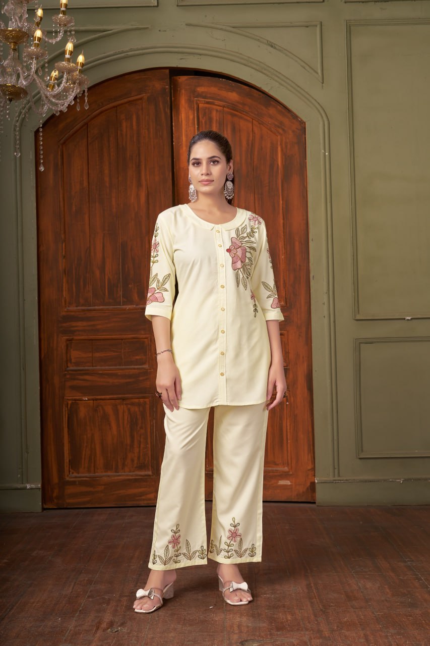 Multi Embroidery Thread work Co-Ord set For Women's