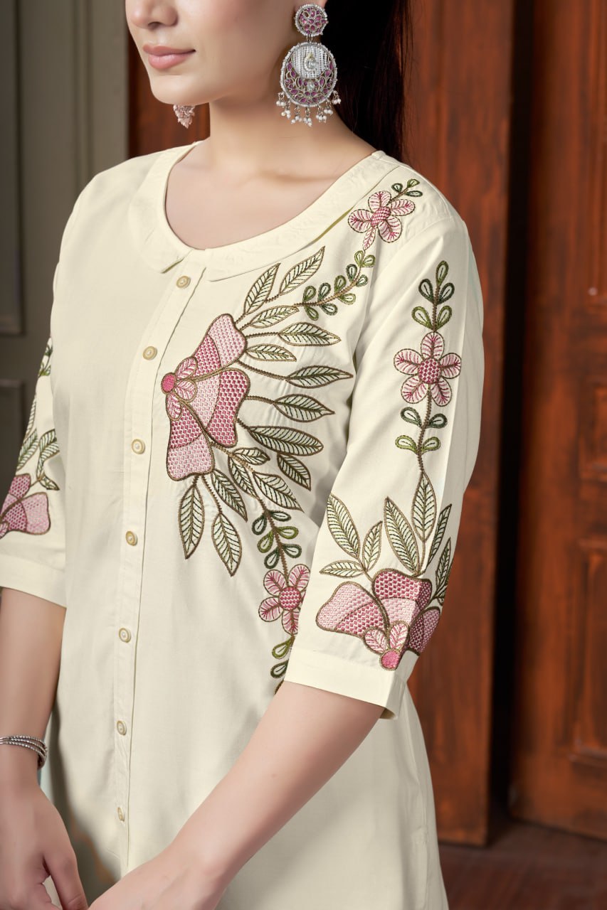 Multi Embroidery Thread work Co-Ord set For Women's