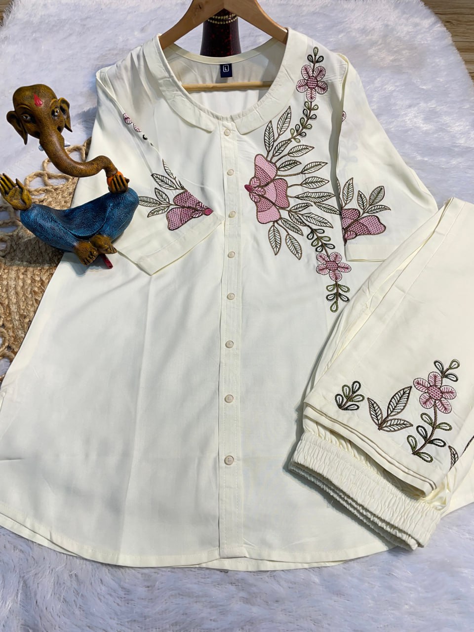 Multi Embroidery Thread work Co-Ord set For Women's