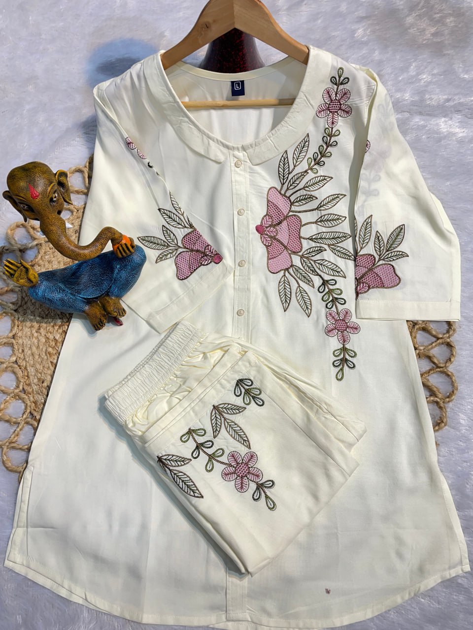 Multi Embroidery Thread work Co-Ord set For Women's