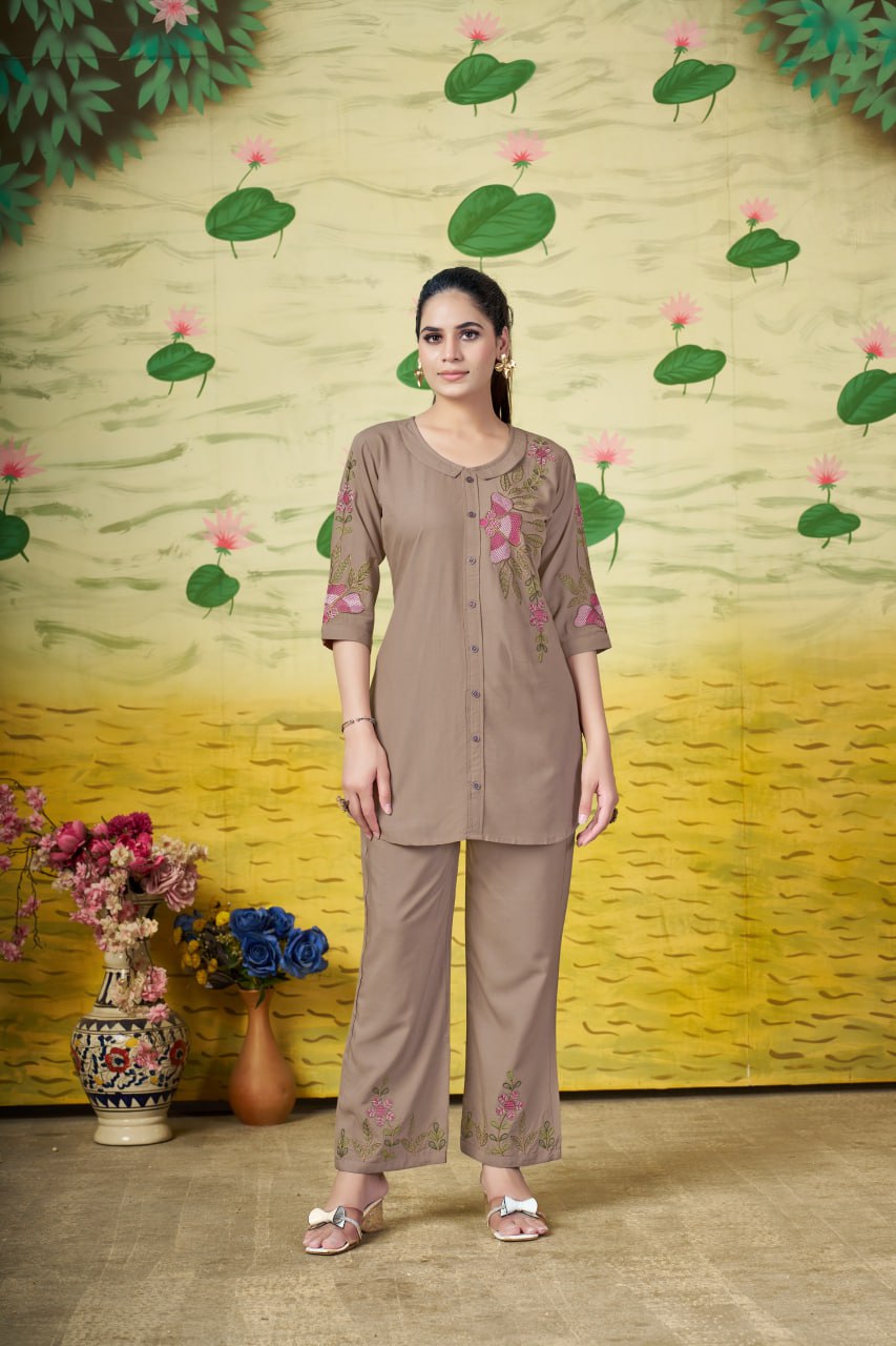 Multi Embroidery Thread work Co-Ord set For Women's