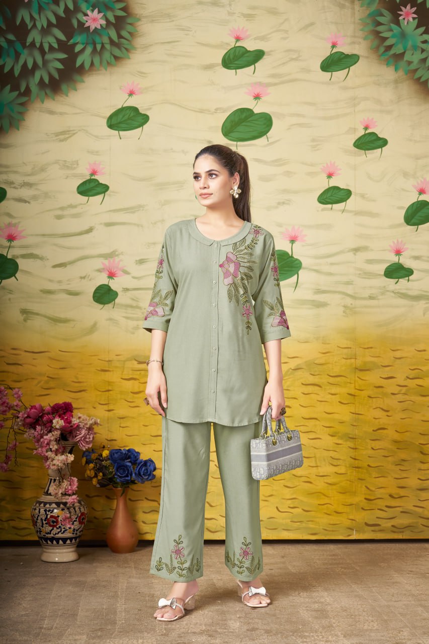 Multi Embroidery Thread work Co-Ord set For Women's