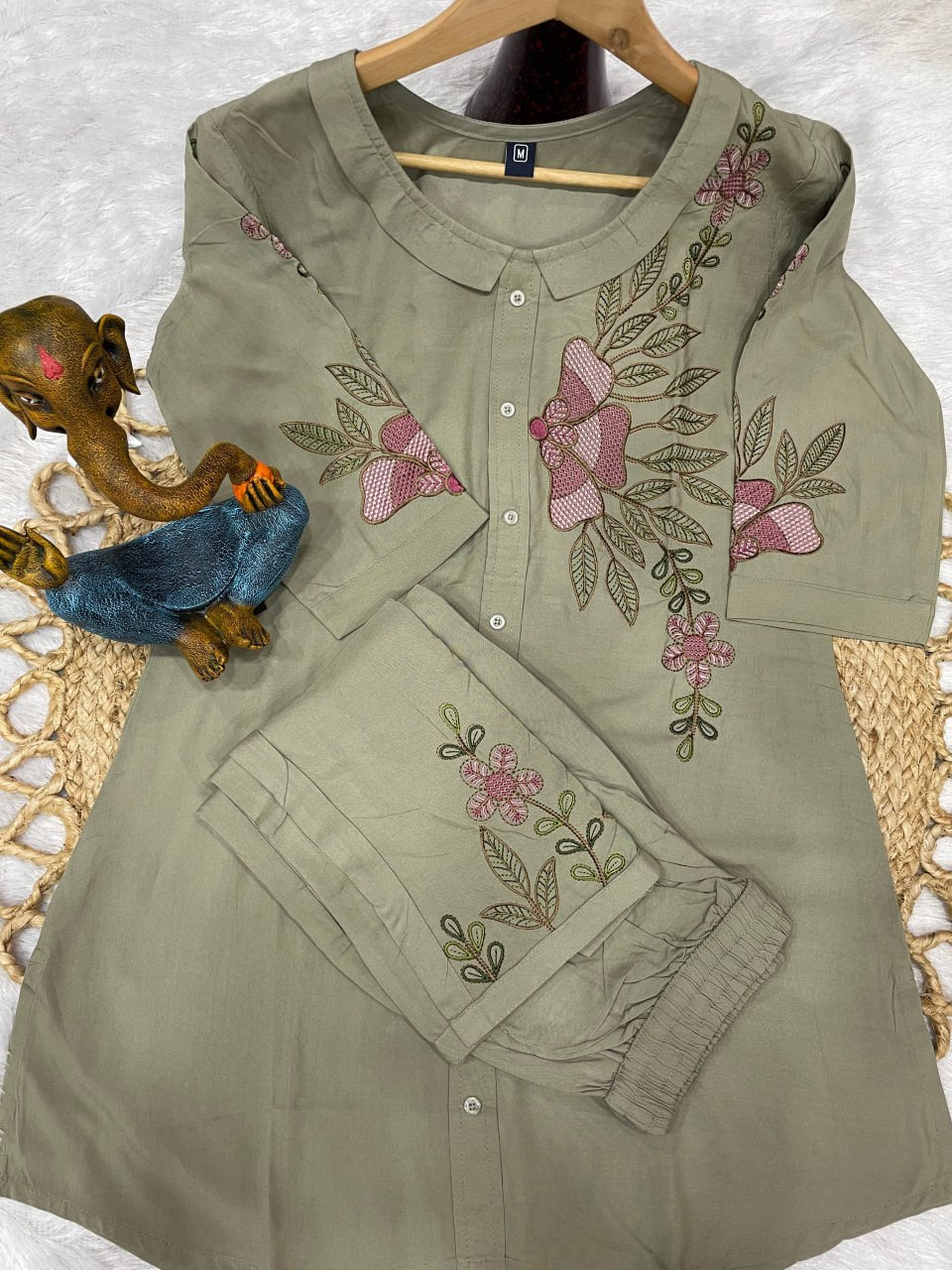 Multi Embroidery Thread work Co-Ord set For Women's