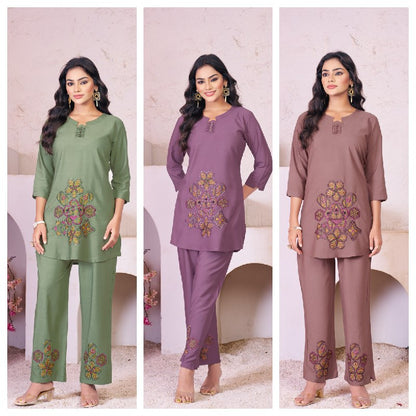 Multi Embroidery Thread Work Co-ord Set For Women's