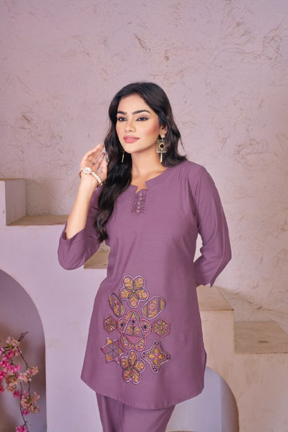 Multi Embroidery Thread Work Co-ord Set For Women's