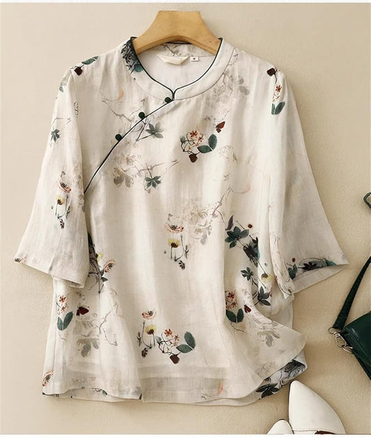 Elegant Cotton Floral Print Women’s Casual Top
