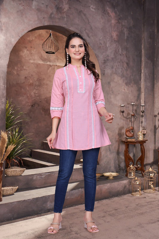 Comfort Cotton Short Kurti with Lace Work