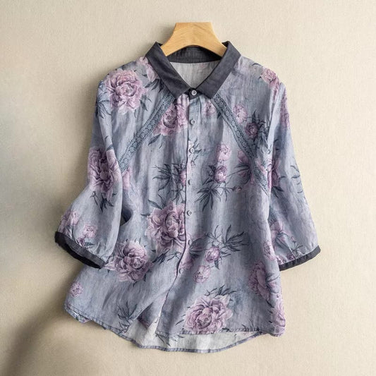 Pure Cotton Women’s Floral Print Shirt with Contrast Collar