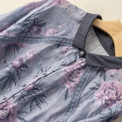 Pure Cotton Women’s Floral Print Shirt with Contrast Collar