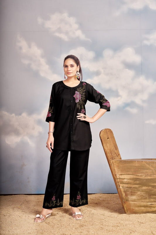 Multi Embroidery Thread work Co-Ord set For Women's