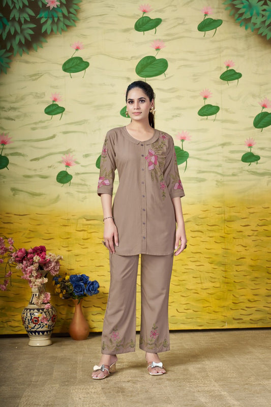 Multi Embroidery Thread work Co-Ord set For Women's